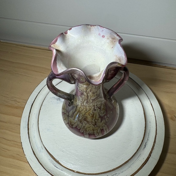 HEBRON ACID Washed Vase Hand Blown Glass Multi Color Purple Amber 5” - Picture 2 of 4